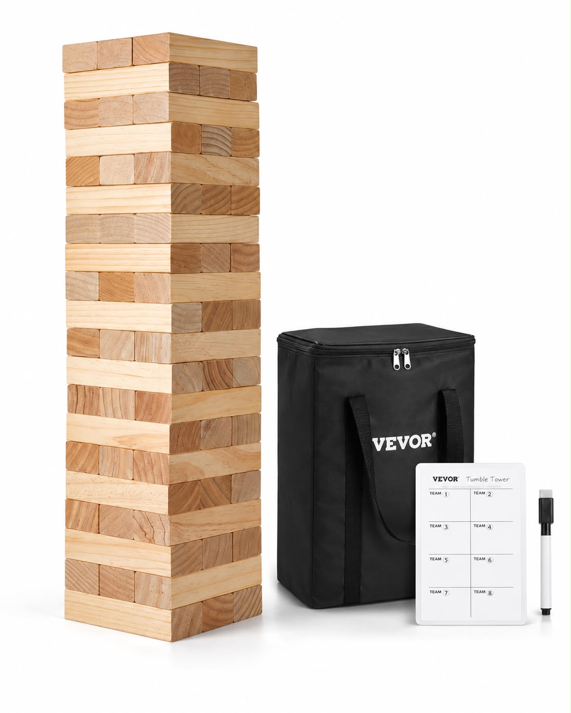 Torre Jenga gigante de madera con bolso de transporte y pizarra de puntajes