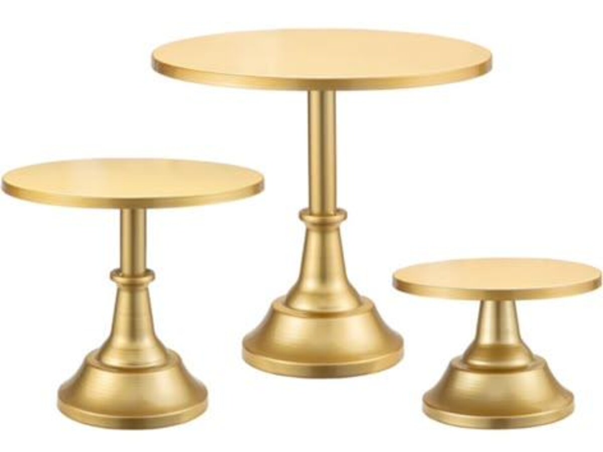 Pedestales dorados para cake y postres, set de tres piezas